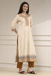 White Cotton Hand Block Print Unstitched Suit Set image number 6