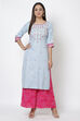 Pink Metallic Cotton Straight Kurta Flared Palazzo Suit Set image number 3