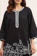 Black Cotton Floral Embroidered Straight Kurta Set image number 1
