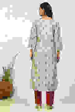 Red Silk Blend Digital Print Unstitched Suit Set image number 5