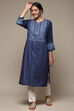 Indigo LIVA Straight Printed Kurta image number 0