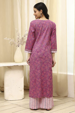 Purple Cotton Screen Print Unstitched Suit Set image number 6
