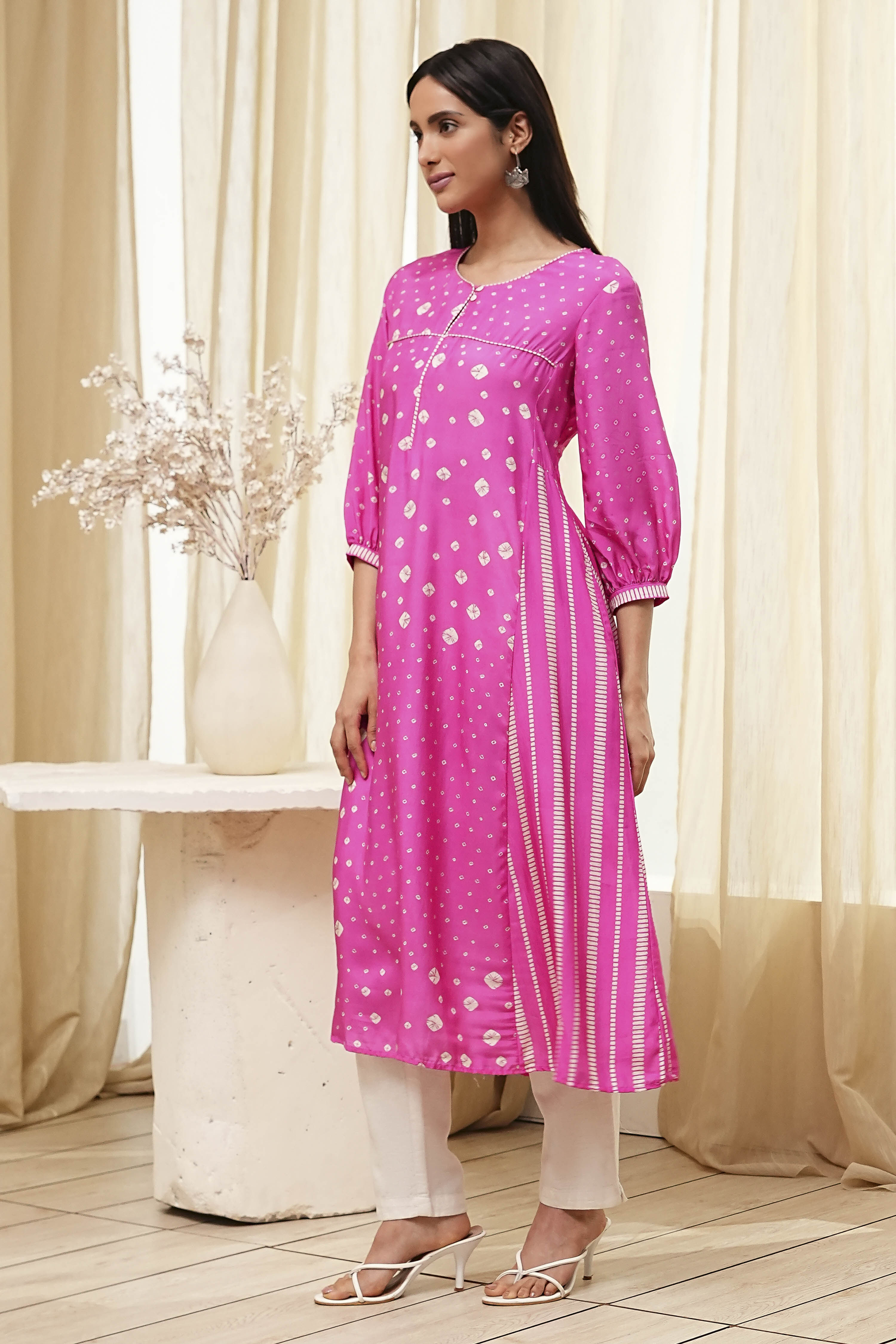 Pink Modal Printed A-Line Kurta image number 6