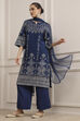 Blue Printed Straight Suit Set