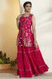 Red Embroidered Gathered Lehenga Set with Jacket image number 4