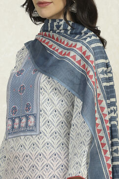 Blue Cotton Printed Embroidered Unstitched Suit Set image number 2