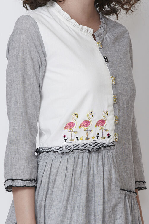 Grey Cotton A-Line Yarndyed Kurta image number 1