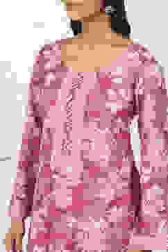 Pink Cotton Floral Unstitched Suit Set image number 2