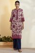 Berry Cotton Floral Printed Straight Kurta image number 6