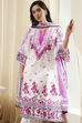 White and Pink Cotton Printed Straight Suit Set image number 7