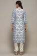 Off-White and Blue Cotton Floral Straight Suit Set image number 5