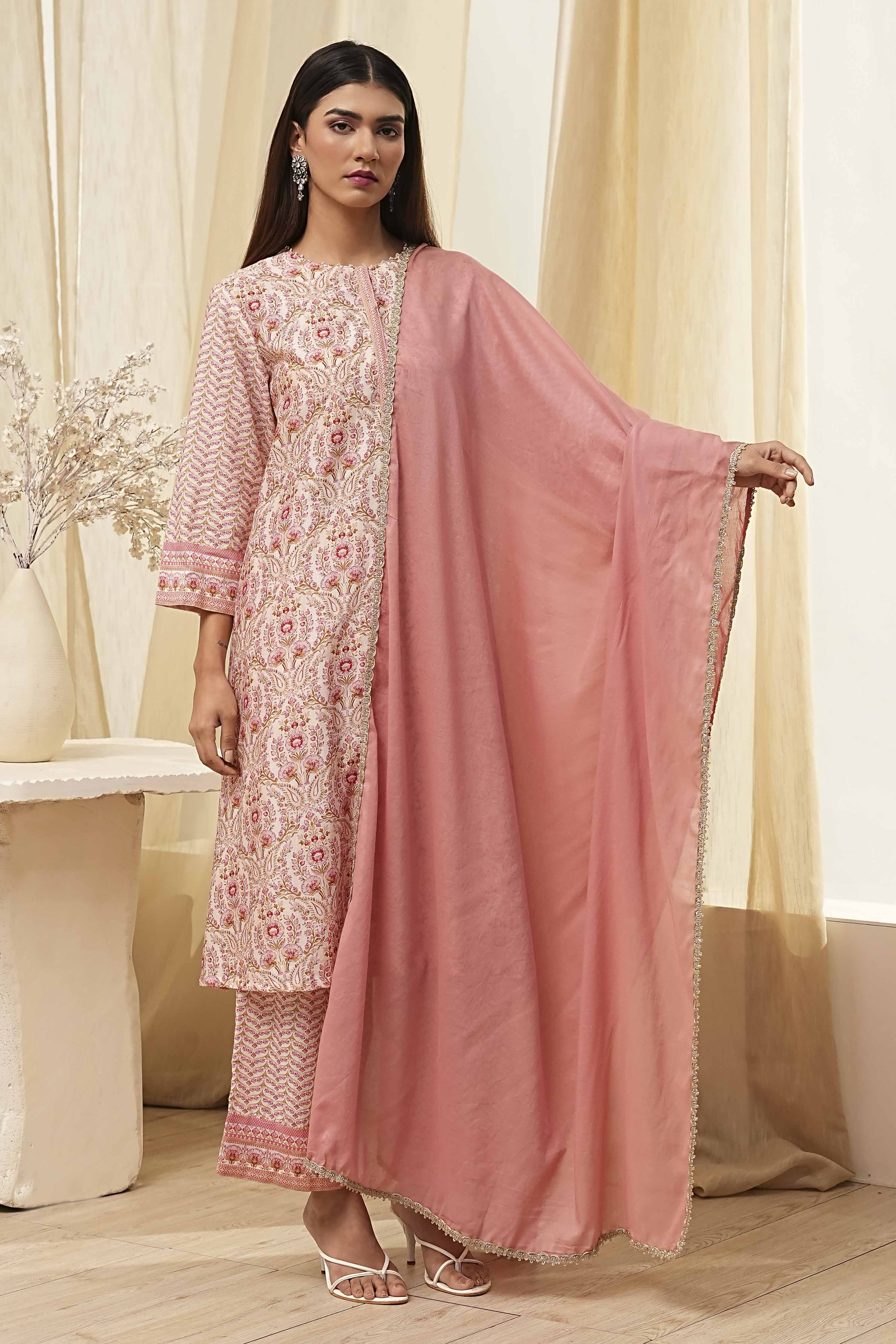 Dull Pink Cotton Solid Dupatta image number 0