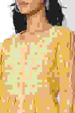 Mustard LIVA Printed Short Kurti image number 1