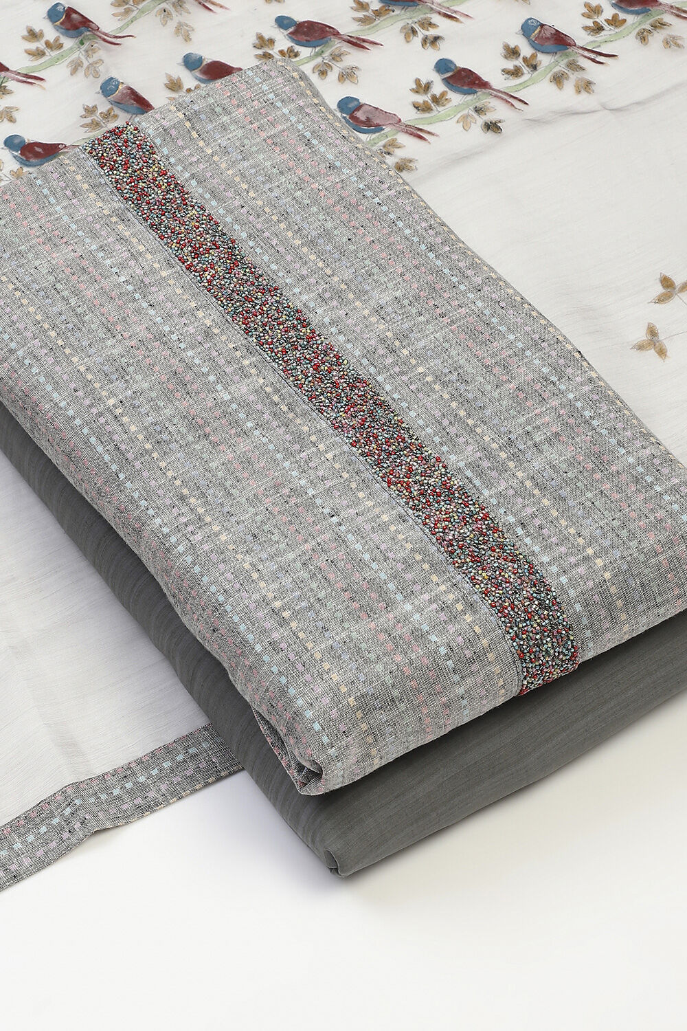 Gray Cotton Unstitched Suit Set image number 5