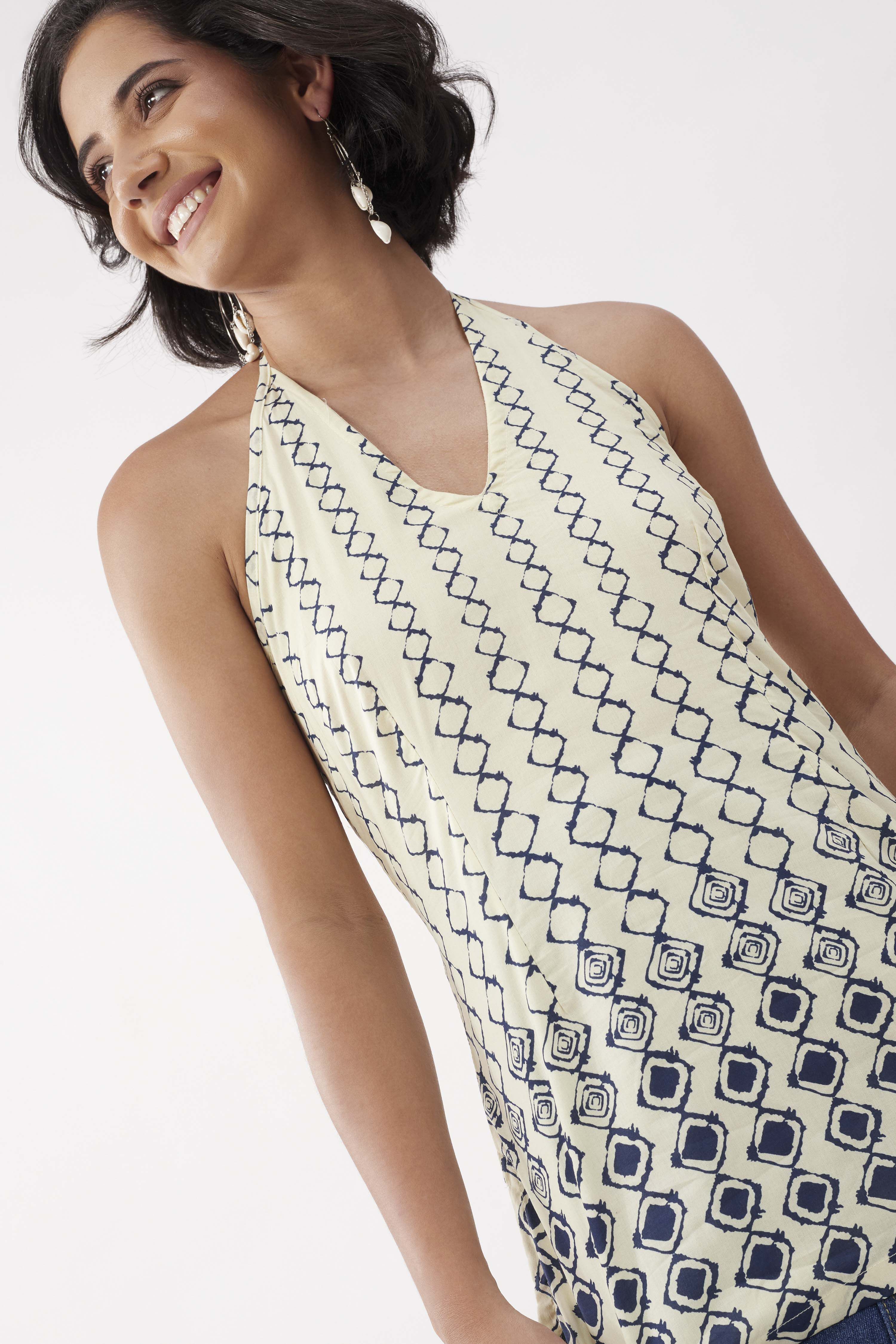 Ivory Cotton Printed A Line Short Kurti image number 1