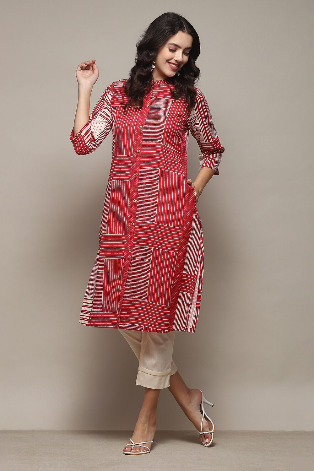 Blue Cotton Flax Narrow Kurta Pant Suit Set image number 0