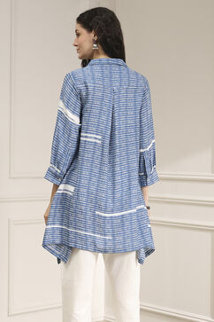 Blue Printed Asymmetric Short Kurta image number 3