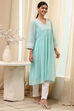 Aqua Polyester Straight Kurta image number 4
