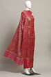 Rust Cotton Printed Embroidered Unstitched Suit Set image number 4