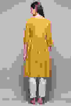 Mustard Rayon Short Solid Kurti image number 3