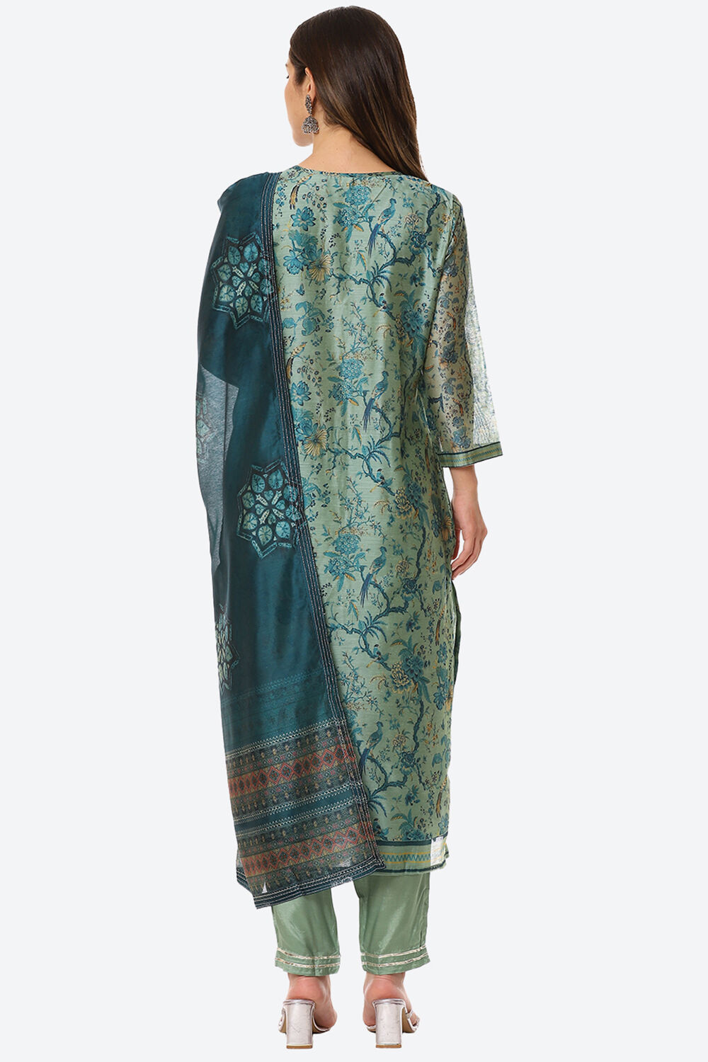 Pink Chanderi Machine Embroidered Unstitched Suit Set image number 4