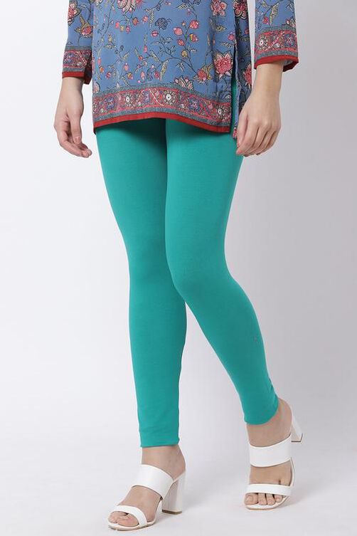 Teal Cotton Blend Solid Anklets image number 2