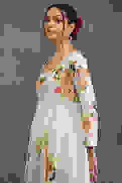 Rohit Bal Off-White Silk Chanderi Floral Printed Anarkali Suit Set image number 1