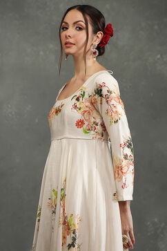 Rohit Bal Off-White Silk Chanderi Floral Printed Anarkali Suit Set image number 1