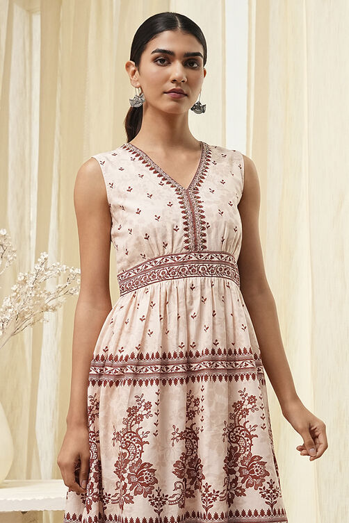 White and Rust Cotton Tiered Dress image number 1
