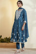 Teal Viscose Rayon Embroidered Anarkali Kurta Set image number 4