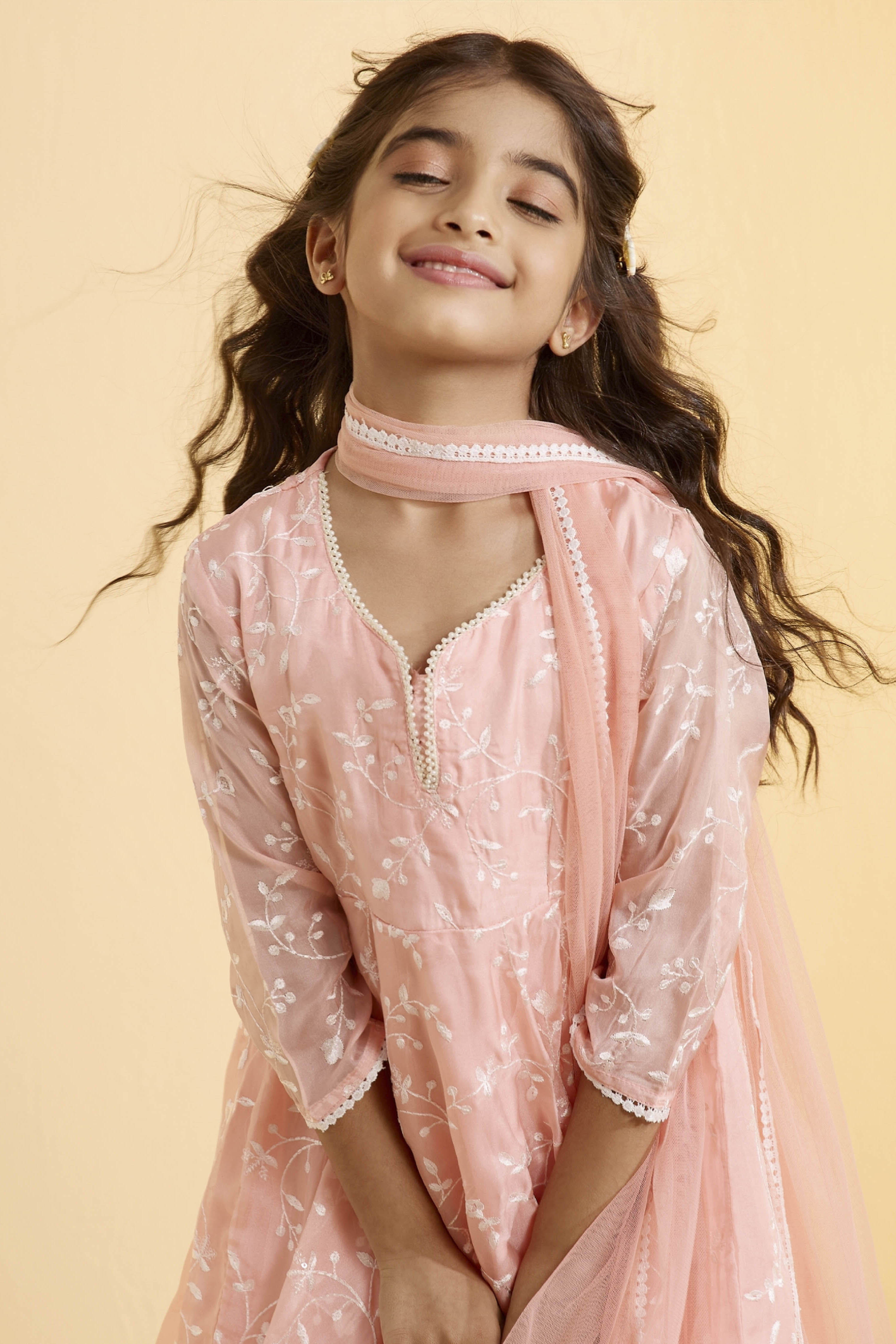 Peach Embroidered Straight Kurta Set image number 1