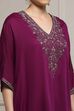 Red Satin Solid Kaftan-Style Kurta Set image number 1
