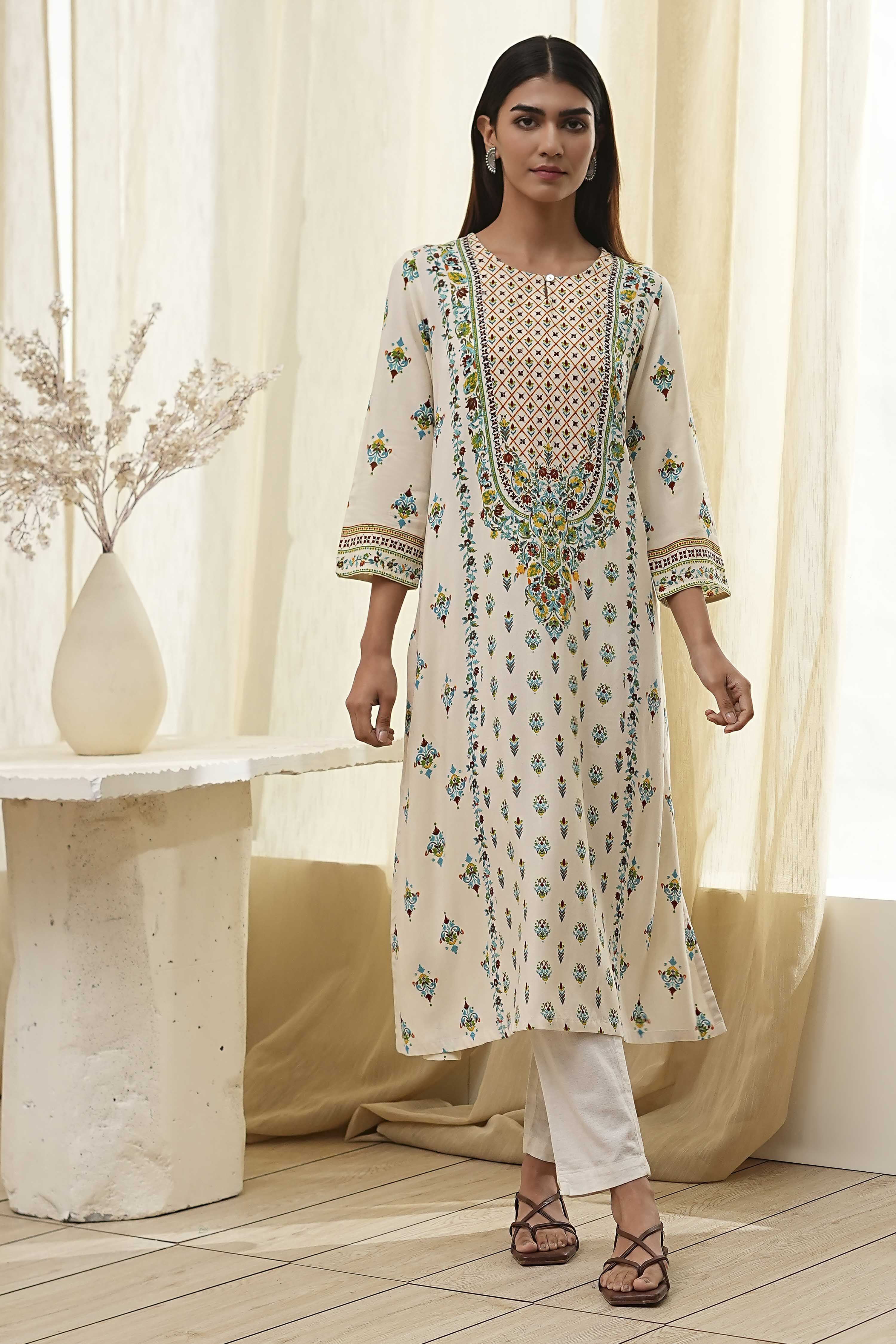 Red Printed Straight Kurta image number 5