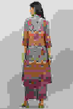 Beige Art Silk Asymmetric Co-ord Set Kurta Palazzo Suit Set image number 4