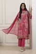 Pink Cotton Blend Straight Suit Set