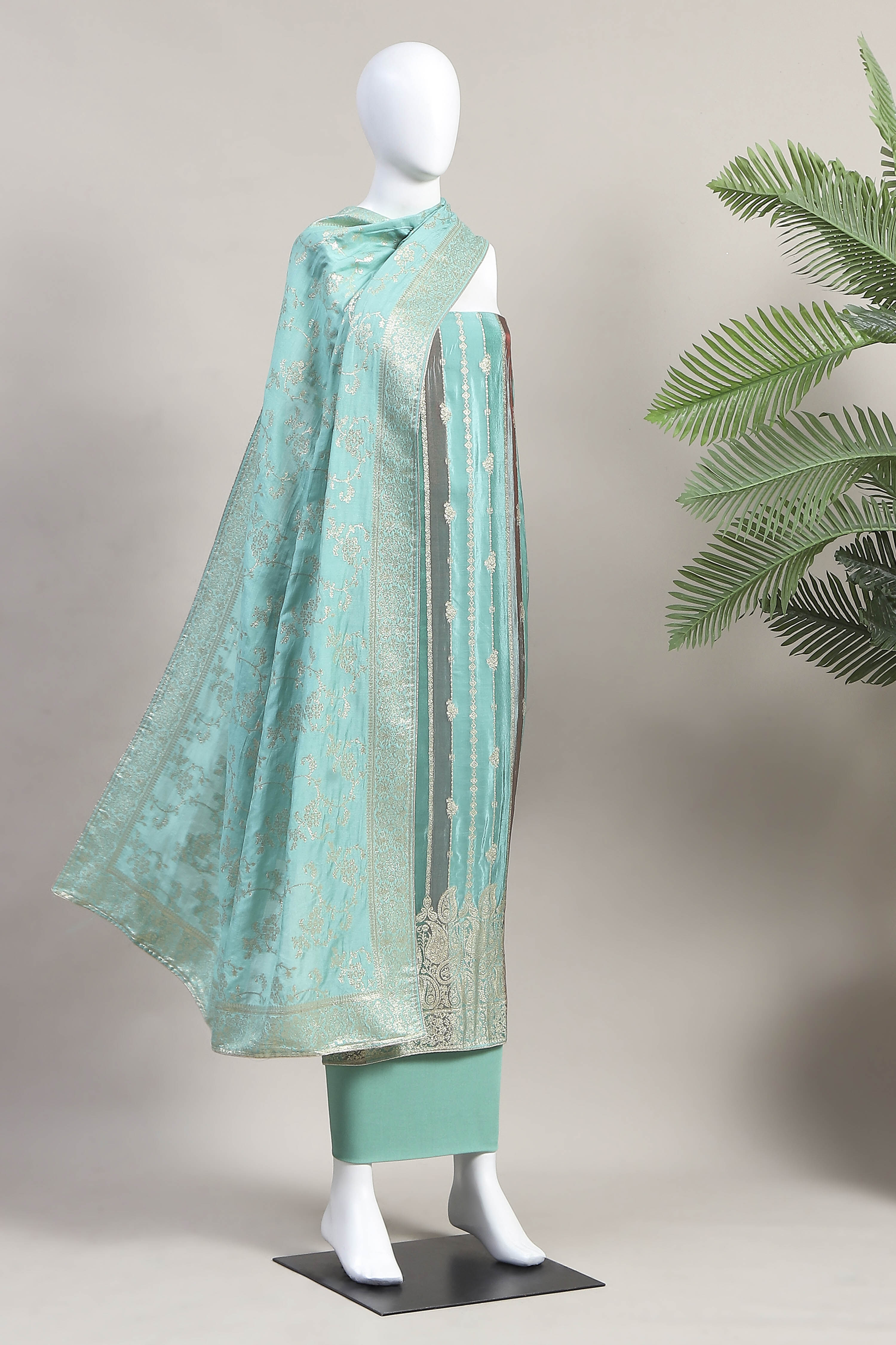 Pink Cotton Printed Embroidered Unstitched Suit Set image number 4