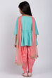 Turquoise Poly Cotton A-Line Kurta Dhoti Salwar Suit Set image number 4