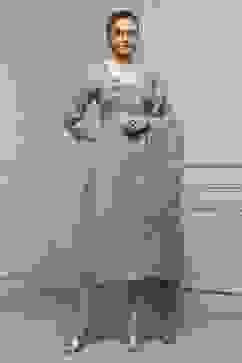 Blue Cotton Blend Hand Embroidered Unstitched Suit Set image number 1