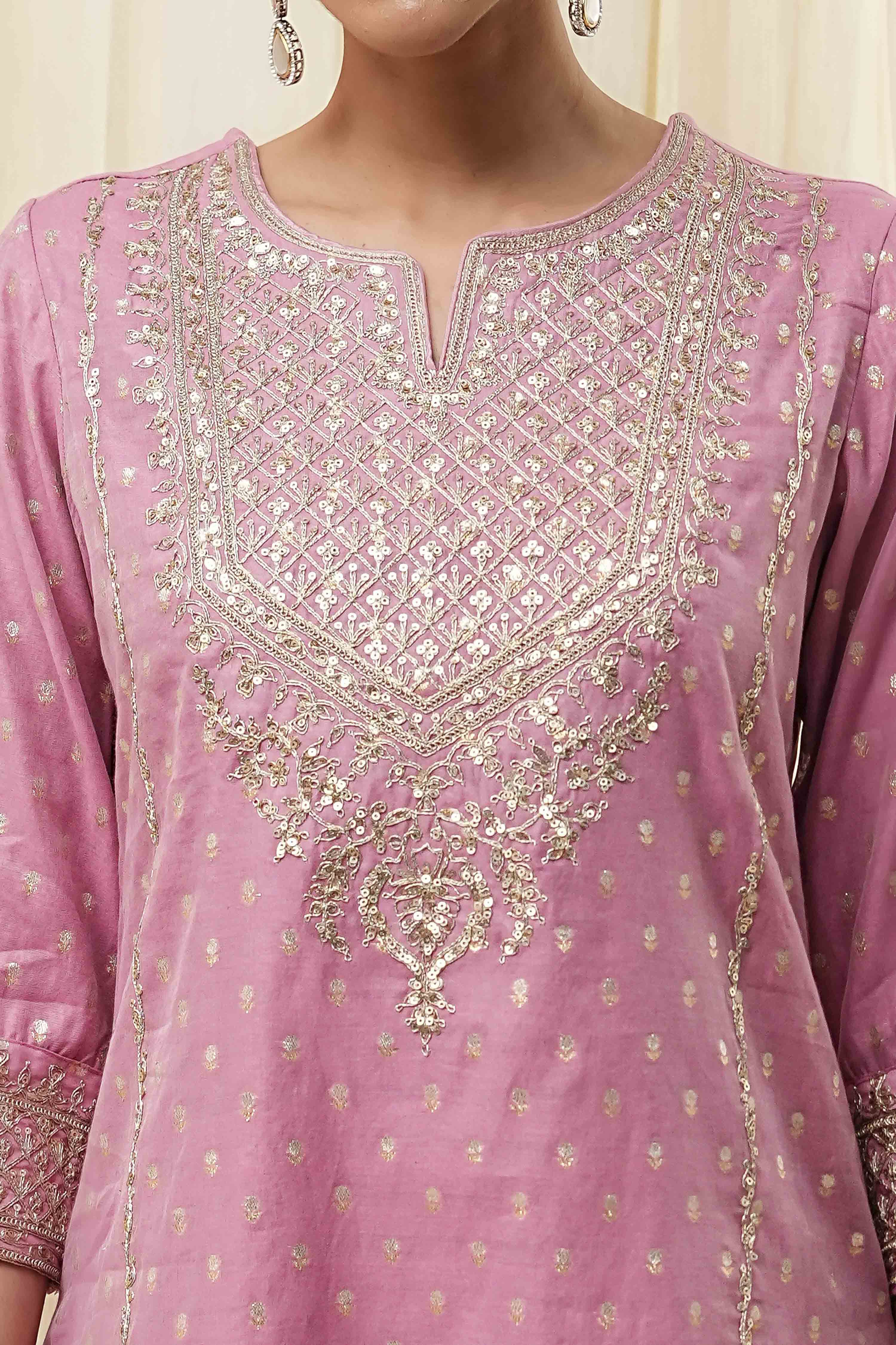 Powder Pink Embroidered Straight Suit Set image number 1