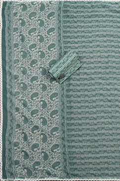 Green Cotton Screen Print Unstitched Suit Set image number 3