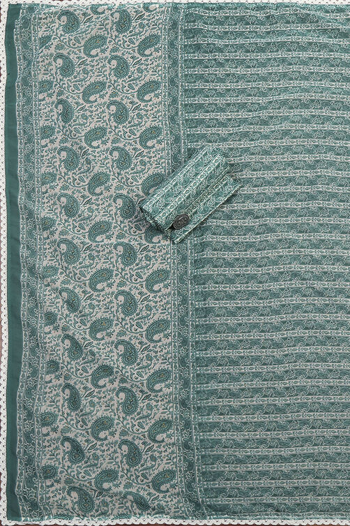 Pink Tissue Screen Print Unstitched Suit Set image number 3