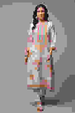 Sky Blue Printed Straight Kurta image number 1