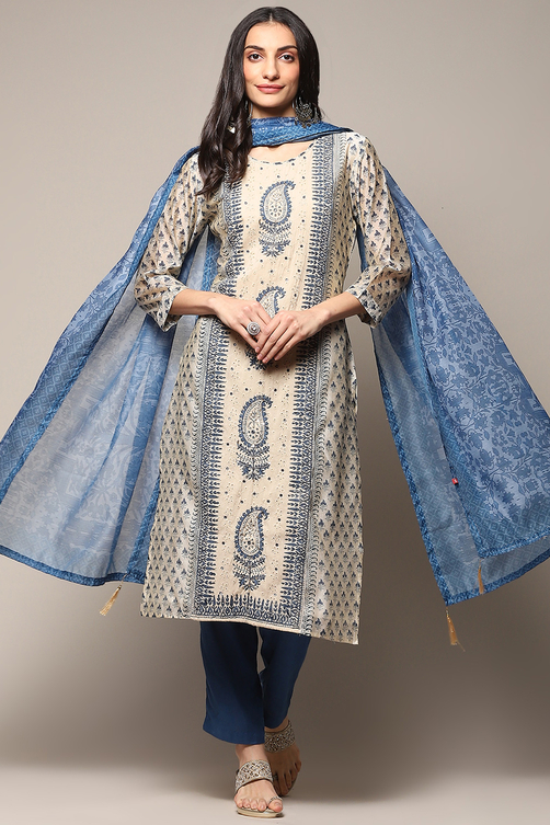 Beige Pink Chanderi Unstitched Suit set image number 1