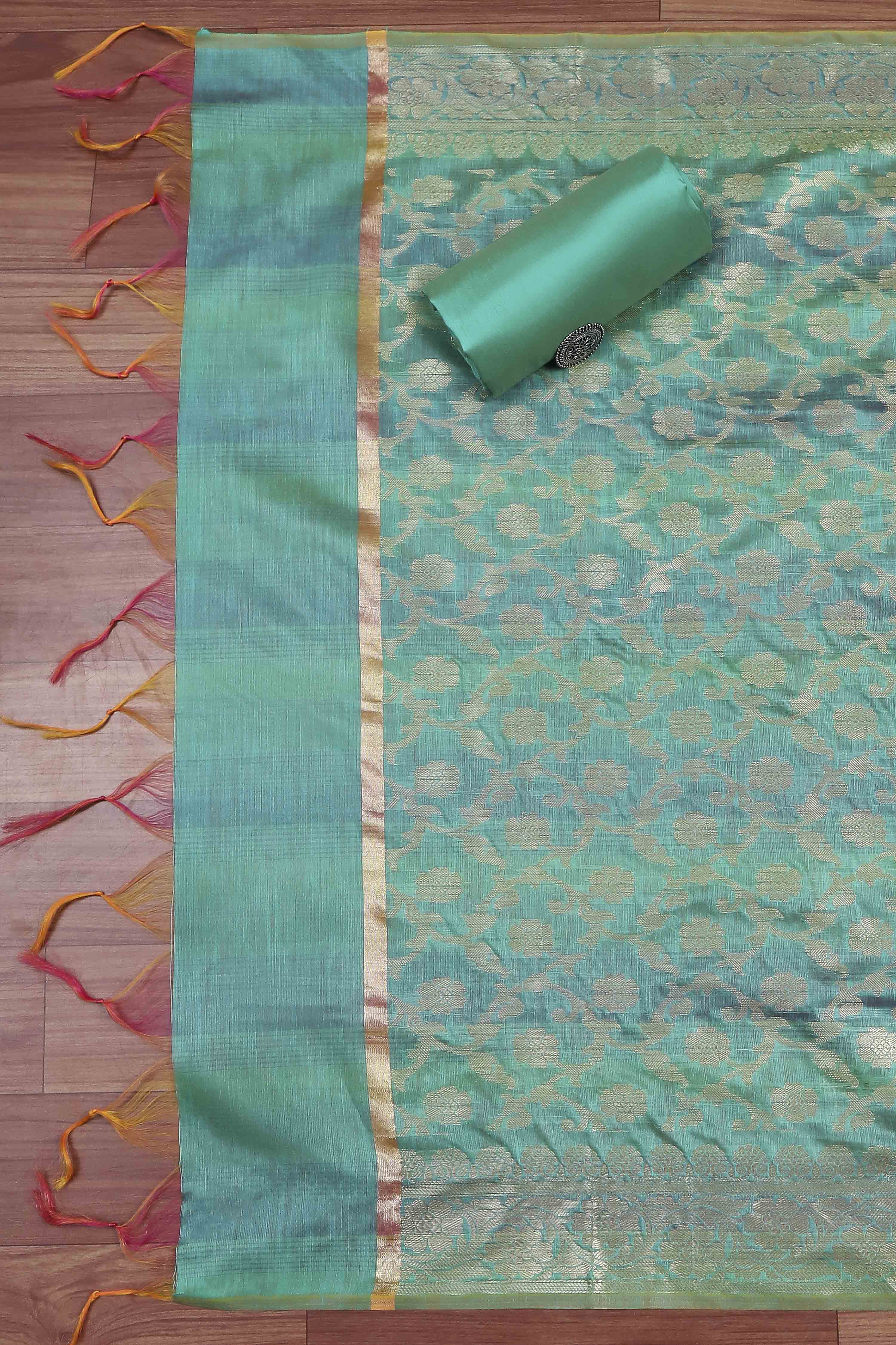 Rust Banarasi Chanderi Banarasi Print Unstitched Suit Set image number 3