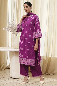 Berry Purple Cotton Straight Suit Set image number 3