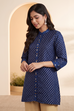 Blue Polka Dot A-Line Shirt-Style Kurti image number 3