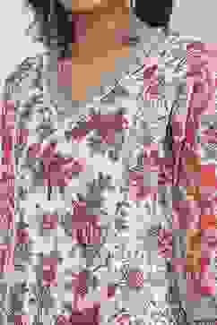 Grey-Red Cotton Anarkali Printed Suit Set image number 1