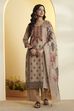 Beige Floral Motifs Poly Linen Kurta Set image number 6