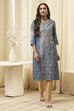 Blue Poly Cotton Straight Yarndyed Kurta image number 2