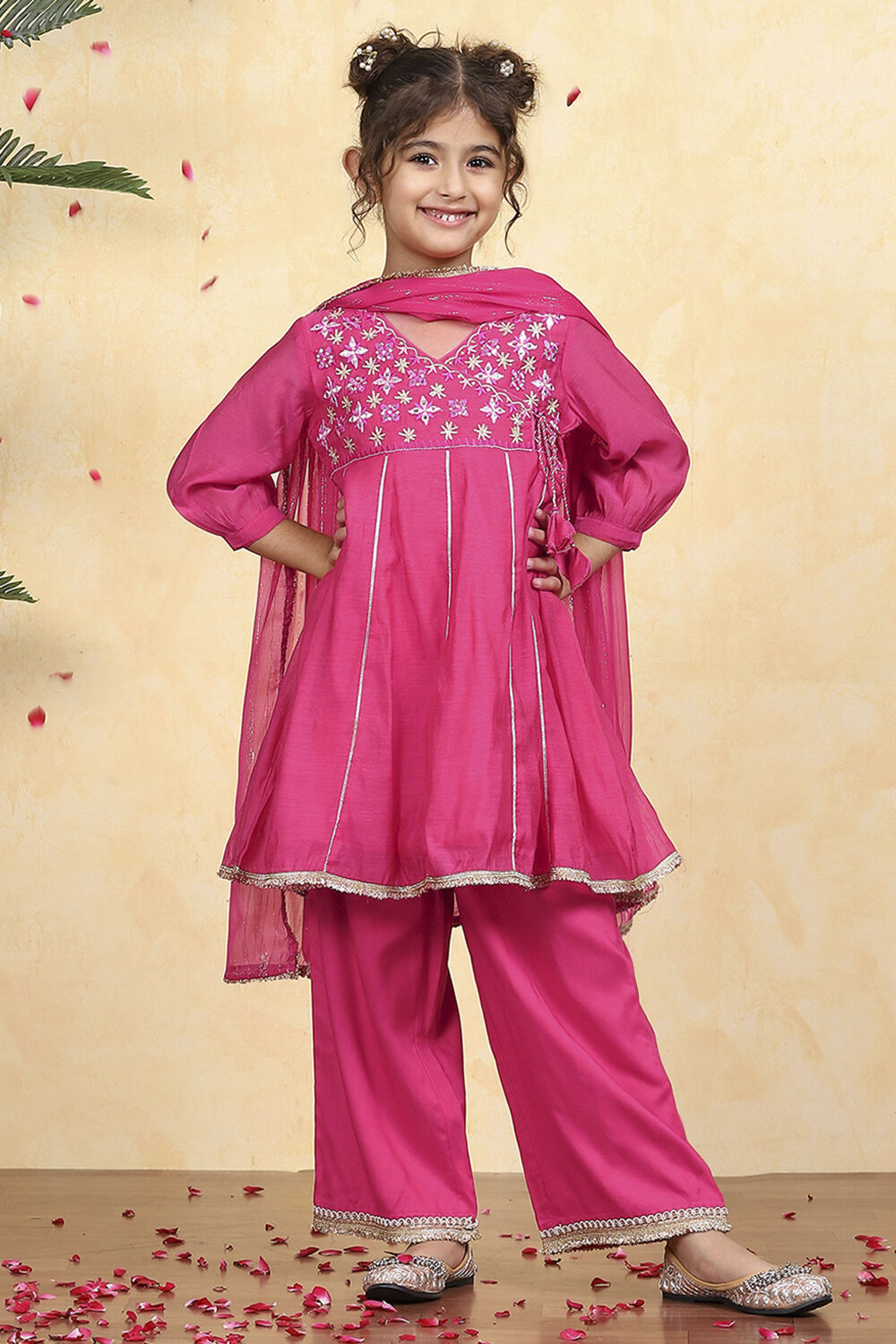Pink Polyester Solid Kalidar Suit Set image number 0